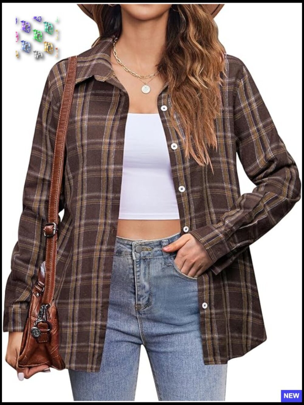 Flannel Button Down Shirt Loose Fit Plaid Long Sleeve Collared Casual Work Top